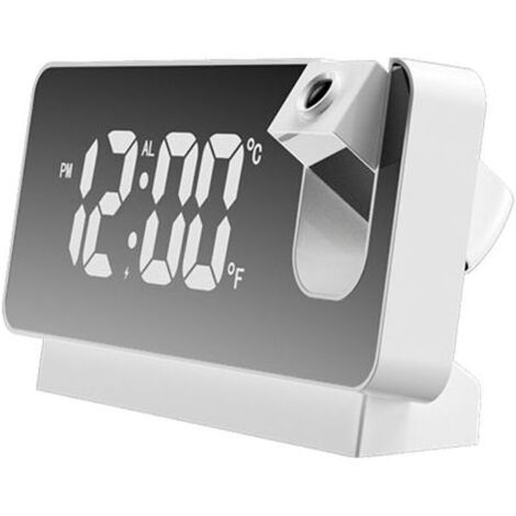 Eosnow Réveil de Projection, réglage Flexible à 360 degrés, miroir LED créatif numérique avec affichage de la température, mémoire de mise hors tension, blanc