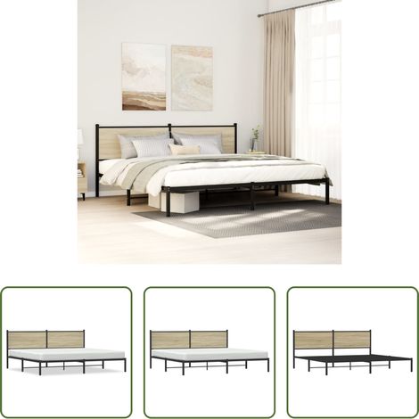 vidaXL Stahlbett -  Metallbett ohne Matratze Sonoma-Eiche 200x200 cm (1/5)