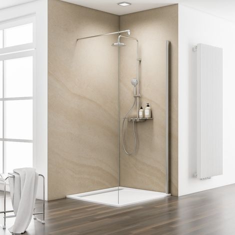 Paroi de douche à l'italienne, verre 6 mm transparent anticalcaire, paroi fixe Walk In Free Schulte, 120 x 200 cm