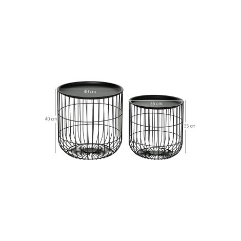 Ensemble de 2 tables basses d'appoint noires en acier avec rangement et style scandinave pour salon, chambre et bureau (1/5)