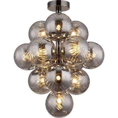 Plafonnier lampe de salon plafonnier boules de verre couleur fumée 9 lampes 39,5cm (1/5)
