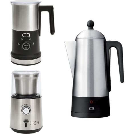 Set per la preparazione del caffè, acciaio inossidabile, macinacaffè e schiumatore