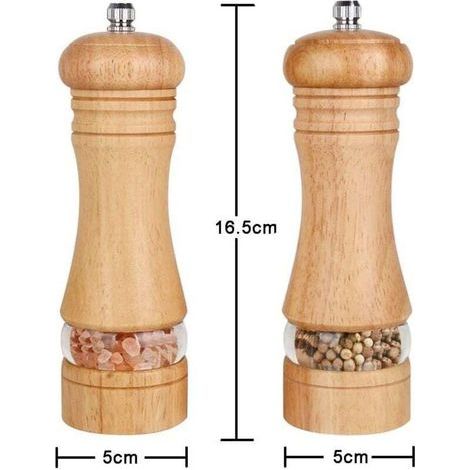 Set aus 2 Salz- und Pfefferstreuern aus Holz, verstellbar mit Keramik-Gewürzmühle, 15 cm (1/4)