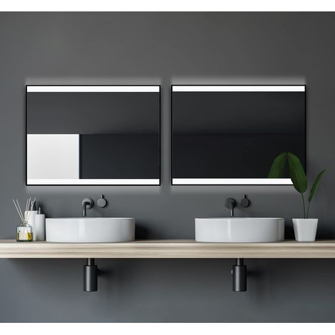 Miroir de Salle de Bain Black Shine avec éclairage, Noir Mat, 80 x 60 cm (1/5)