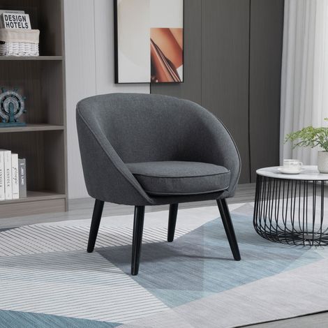 Moderner Sessel grau aus Polyester und Holz 71 x 65 x 75 cm, tiefe Sitzfläche (1/5)