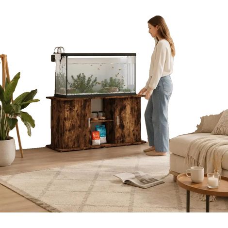 Unité de support pour aquarium, bois d'ingénierie durable, design moderne élégant, Brun (1/2)