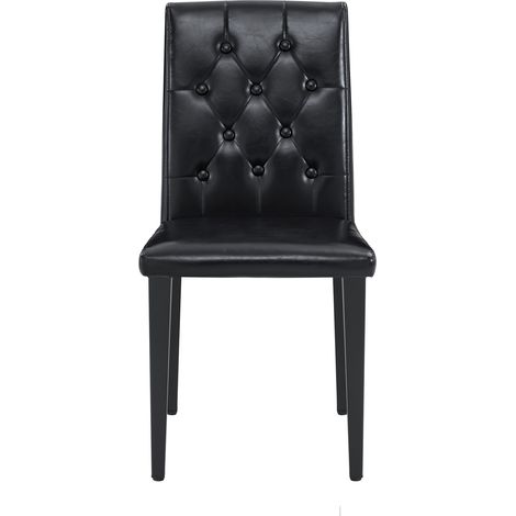 Ensemble table ronde en verre 85 cm avec 4 chaises en PU noir pour salle à manger (1/5)