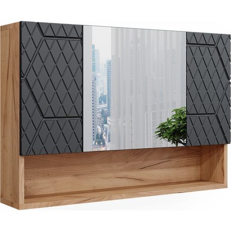 Armoire de toilette Irma, Anthracite avec structure en nid d'abeille, 80.1x55cm, Vicco