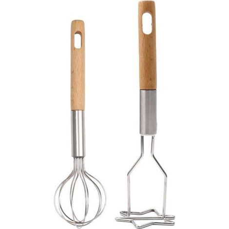 Pilon en Acier Inoxydable avec Manche en Bois, Presse-Purée Multifonction pour Pommes de Terre et Légumes (1/5)