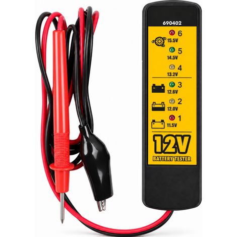 Tester Batteria Alternatore 12V 6 LED Auto Moto con Puntale e Pinza 690402