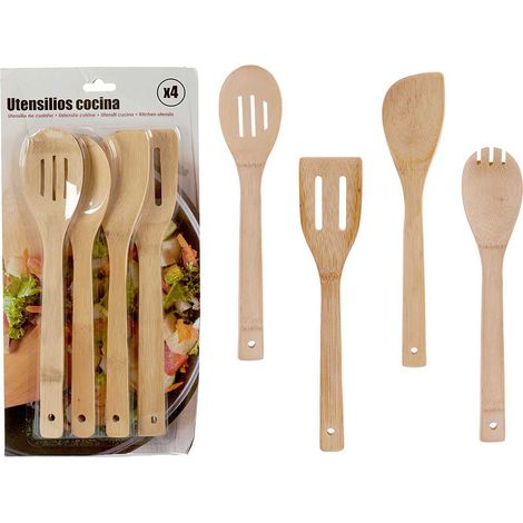 Lot de 4 ustensiles de cuisine 30cm bambou 28951 ar (1/4)