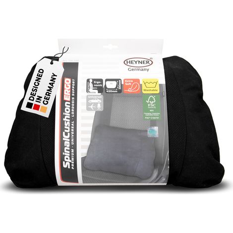 HEYNER® Kissen Lordose-Stützkissen Schwarz - Ergonomisch und Super Soft I Auto Lendenkissen Lendenwirbelkissen Rückenkissen Lumbalkissen I schmerzlindernd in unteren Bereich Rücken