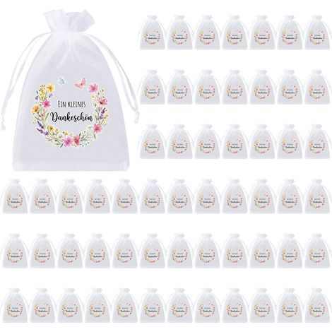 60 Pièces un Petit Remerciement Sachets Cadeaux en Organza Sachets Cadeaux Fleuris pour Chocolats, Biscuits pour Mariages, Remises de Diplômes, Calendriers de l'Avent, Nouvel An, Noël (1/5)