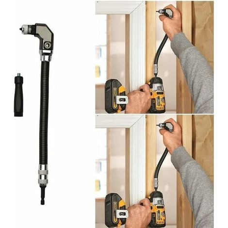 Accessoire de Perceuse Flexible à Angle Droit 90° Mandrin 1/4 Pouce pour Travail du Bois et Espaces Restreints (1/4)