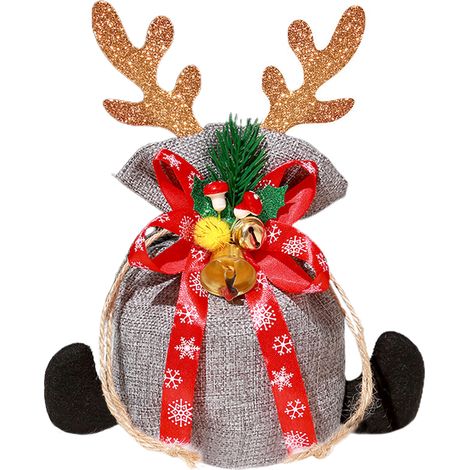 Sac de Noël en forme de pomme, sac cadeau pour la veille de Noël, sac cadeau pour enfants - Bois de renne et grosses clochettes grises (1/2)