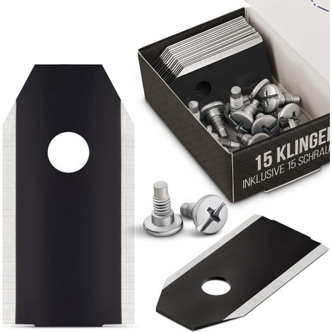 15x Titanium BLACK lames pour tous les Husqvarna Automower - 15 vis incluses - Lames de tondeuses-robots adaptées aux Husqvarna 305, 308, 310, 315, 320, 420, et bien d'autres. (1/4)
