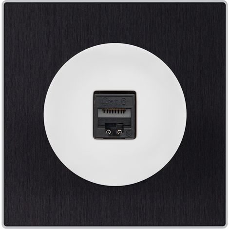 Prise RJ45 CAT6 blanc glossy DOM + plaque simple métallisé anthracite (1/5)