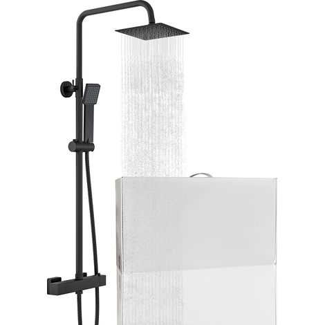 Colonna doccia con miscelatore termostatico, saliscendi doccia tondo regolabile 75-125cm, nero