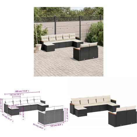 Salon de jardin 9 pcs avec coussins noir résine tressée - Ensemble Salon De Jardin - Meubles De Jardin - Salon Extérieur - Canapé Jardin - Résine Tressée - Home & Living (1/3)