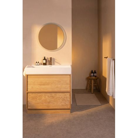 Meuble salle de bain à poser au sol JASPER L80 x H85 x P46 cm couleur chêne clair avec vasque à poser (1/5)