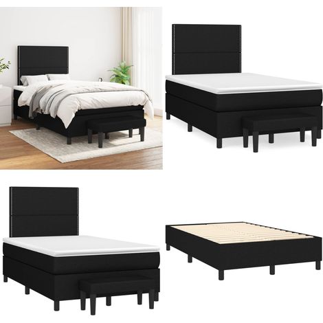Sommier à lattes de lit avec matelas Noir 120x200 cm Tissu - Lit Double - Lit Plateforme - Matelas Ferme - Literie - Chambre À Coucher - Home & Living (1/5)