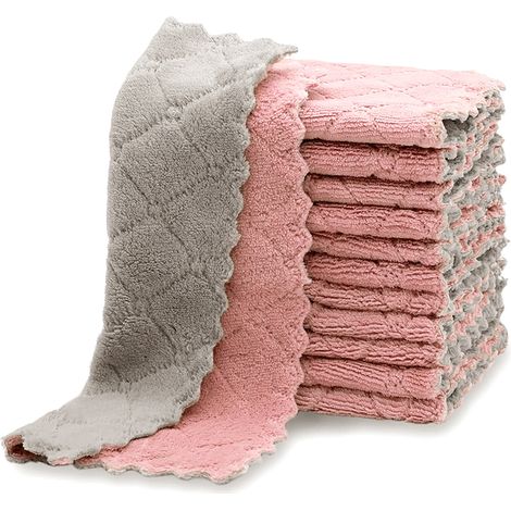Chiffon De Cuisine - Microfibre En Velours De Corail - 27x16 cm - Absorbant Et Rapide À Sécher - Pour Cuisine Ménage Et Nettoyage Multifonction - 12 Pièces (1/5)