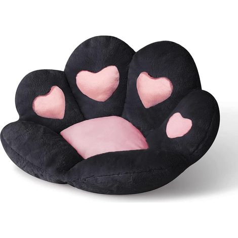 Coussin de Chaise de Patte de Chat, Coussin en Peluche en Forme de Patte Mignonne, Coussin Doux et Chaud pour Fauteuil de Bureau de Chambre à Coucher 70X60cm (Noir) (1/5)