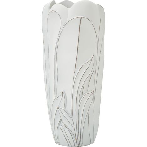 Vaso Gardy alto in resina bianca con foglie in rilievo