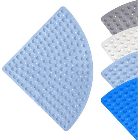 Eckduschmatte 70x70 cm Hellblau mit Saugnäpfen und Ablauflöchern