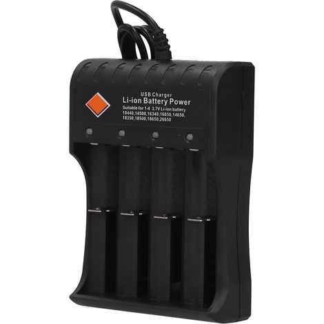 Akkuladegerät DC 4,2 V mit 4 Ladeschächten und USB-Kabel, passend für 3,7-V-Li-Ionen-Akkus (1/5)