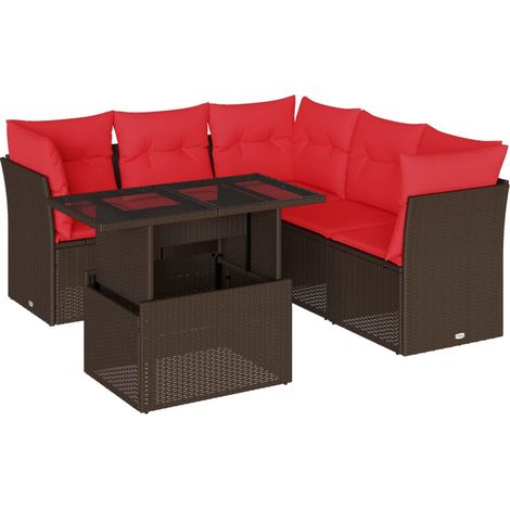 6-teiliges Gartensofa-Set mit Kissen, braun, Polyrattan vidaXL (1/5)