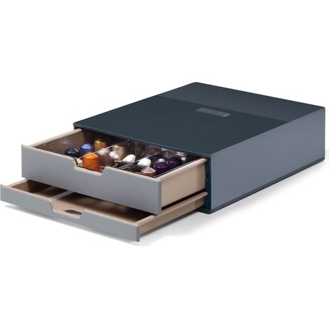 Durable 338358 - Coffee point box S, stazione porta-capsule e accessori, 2 cassetti, capacità 70 capsule, 280x95x356 mm (LxHxP), carbone (1/5)