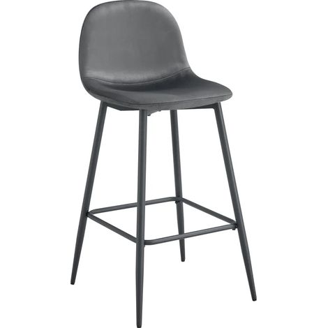 Lot 2 Tabourets de Bar Scandinave Velours Anthracite Pieds Métal Noir