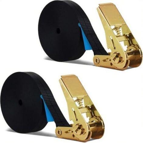 2 Pièces 12m Sangle d'Arrimage, Sangle à Cliquet avec Boucle de Serrage, 1000KG Sangle de Fixation,Largeur de Sangle 25 mm,Sangle à cliquet avec cliquet pour Fixation Voiture,Moto, No (1/5)