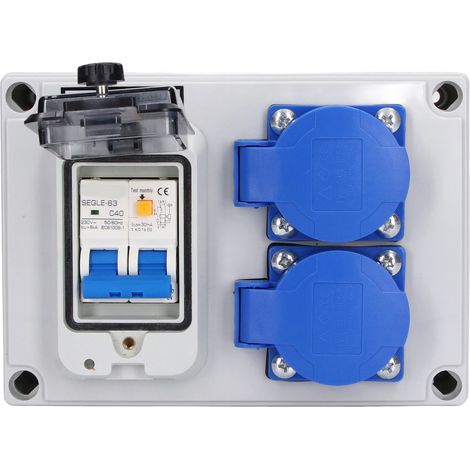 Boîtier d'Encapsulation 2 Prises Allemandes 200-250V - Avec Disjoncteur 1P+N 40A et Protection RCD - Étanche pour Installation Murale (1/4)