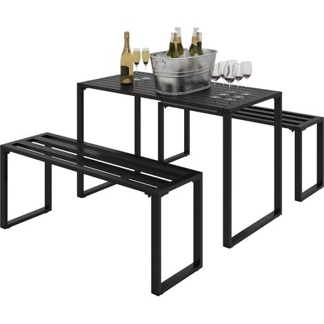Outsunny Outdoor Möbelset Festgarnitur 3-tlg. Sitzgruppe Gartengarnitur 1 x Tisch 2 x Sitzbank Metall Schwarz 110 x 55 x 70 cm (1/5)