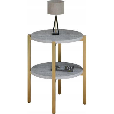 Table de chevet ronde moderne avec étagère 35x35x46 cm métal doré (1/5)