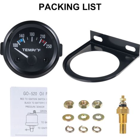 Zoternen Gauge de température d'eau de 2 '' 52 mm, jauge de température de liquide de refroidissement 12V avec rétro-éclairage à LED blanc de capteur 100-250 ℉ pour le bateau de voiture RV UTV (1/5)