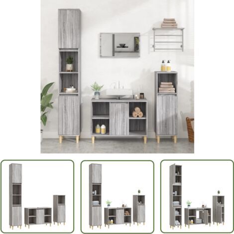 royaluxe-The Living Store Ensemble de meubles de salle de bain 3 pcs Sonoma gris - Meuble De Salle De Bain - Ensemble Salle De Bain - Armoire Salle De Bain - Rangement Salle De Bain - Design Moderne (1/5)