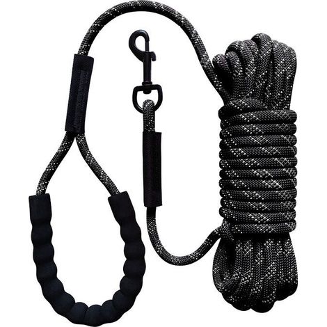 Longe pour Chien 10m, Long Laisse Chien Corde avec Poignée Rembourrée pour Chiens de Petites à Grandes Taille, Noir (1/5)
