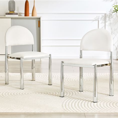 Sillas de comedor, juego de 2, PU blanco, respaldo redondeado, 80 cm OKMYHOME (1/5)