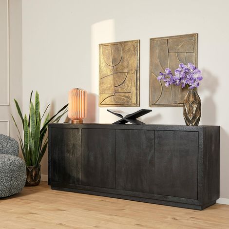 Buffet bois noir 4 portes style minimaliste MONTARO (1/5)