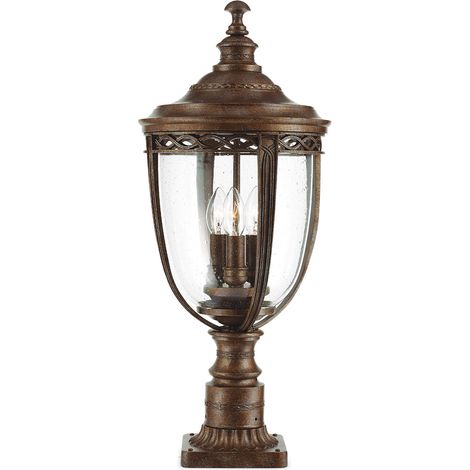 Lampada da esterno lanterna piedistallo luce bronzo vetro stampato lampada da giardino 3 fiamme (1/5)