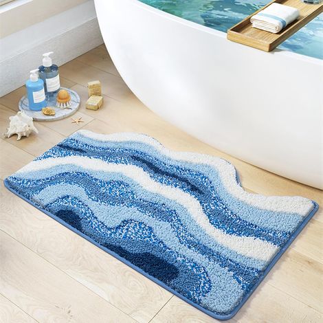 Tapis de bain antidérapant, ambiance plage estivale, tapis de bain absorbant, microfibre douce, absorbant l'eau, lavable en machine, pour salle de bain, 50 x 80 cm (1/5)