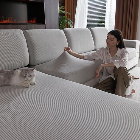Stretch Sofa Cushion Cover, Non-Slip, Washable, Universal, Durable and Easy Care (Light Grey, 1 Cover for Chaise Lounge) (1/5)