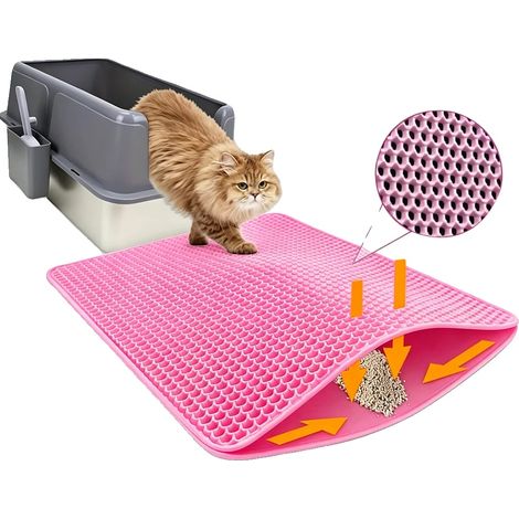 Alfombrilla para arenero de gato, doble capa, diseño impermeable, rosa, 55x75cm-d (1/2)