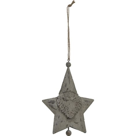 Large Rustic Hanging Santa Star Bauble - Metal - L2 x W12 x H18 cm - White