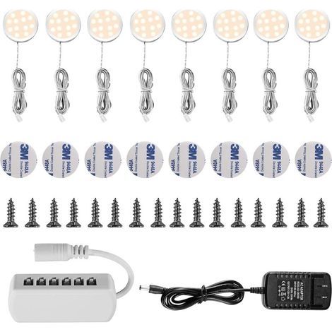 UlisemLampe Sous Meuble LED Eclairage Sous Placard Vitrine Spot Encastrable 16W pour Placard Meuble Cabinet Cuisine Blanc Chaud 3000K (Lot de 8) [Classe énergétique A++] (1/4)