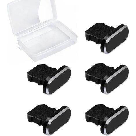 5Pcs Bouchon Anti-Poussière pour iPhone 14/14 Plus/14 Pro Max/13/12 Pro/12/12mini/11/11Pro/SE/X/XR/XS, Bouchon de Poussiere Portable avec Sac & Clip Anti-Perte Protection de Port de Charge (1/5)