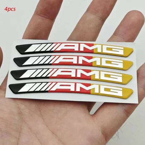 (Jaune Argent) - Lot de 4 autocollants décoratifs en aluminium pour jantes de voiture, compatibles avec les modèles Mercedes-Benz AMG W204, W205, W211, W212, W213, W176 et W124. Accessoires (1/5)